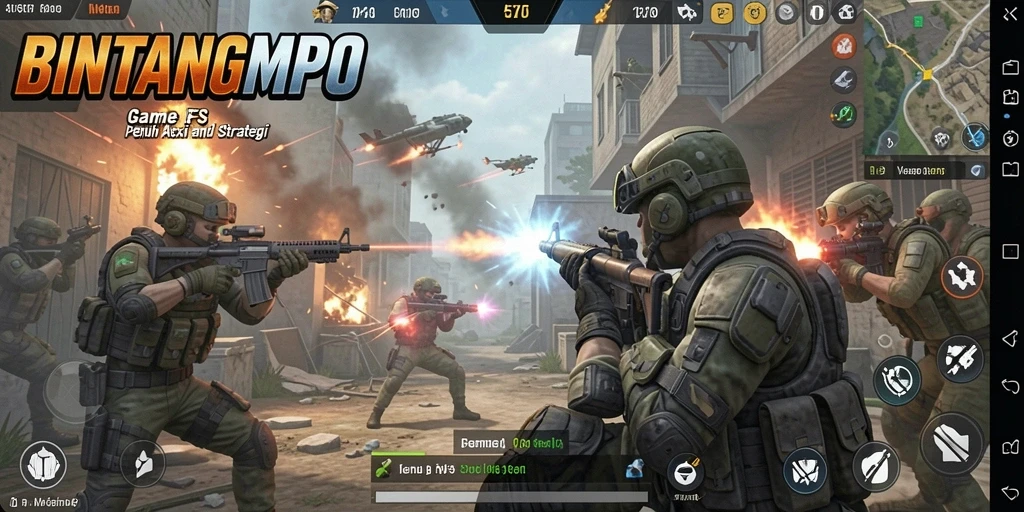 Screenshot gameplay BINTANGMPO menampilkan pertempuran intens dengan grafis yang memukau.