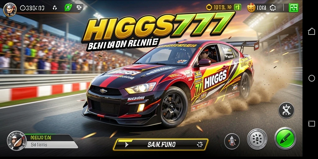 Screenshot utama HIGGS777 menampilkan aksi balapan yang intens dan seru.