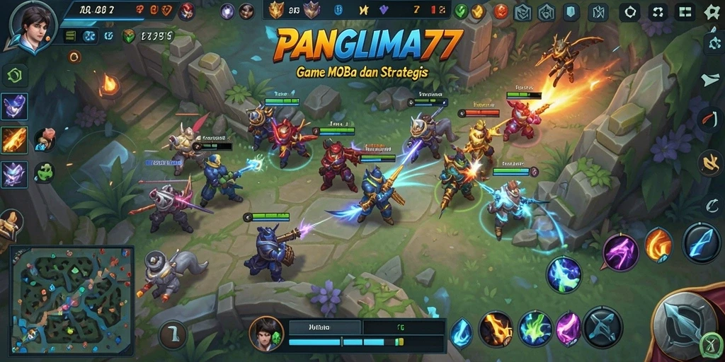 Screenshot utama gameplay seru PANGLIMA77 dengan pertarungan tim.